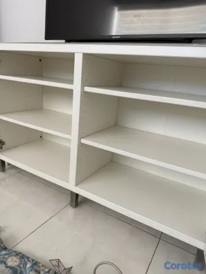 muebles y colchones - Gabinete Mueble Blanco TV con Puertas de Cristal y Tope de Vidrio 4