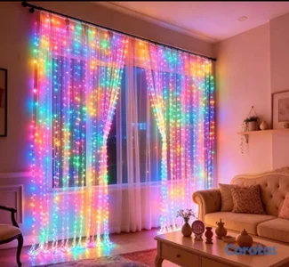 
Cortinas de Luces Navideña de 3 Metros de Largo Multicolor, Amarillo Cálido y B