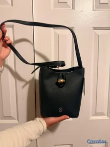 Tommy Hilfiger Black Leather Bucket Bag Crossbody 