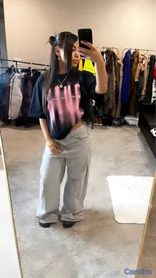 ropa para mujer - Camiseta Oversize Negra Estilo Streetwear / Y2K (Estampado Rosa) 5