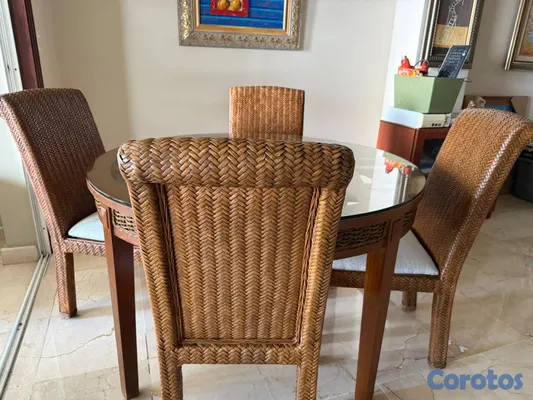 muebles y colchones - Hermoso Juego de Comedor Redondo en Madera Teka y  3