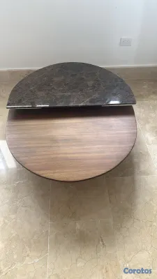 decoración y accesorios - Set de dos mesas de centro media luna en madera y  4