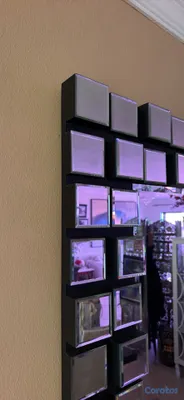 muebles y colchones - Espejo de pared cuadrado moderno con marco de bloq 3