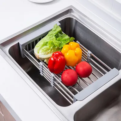 cocina - Escurridor retráctil fregadero de cocina, ajustable, acero inoxidable lavaplatos 3