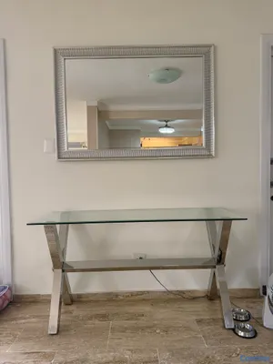 decoración y accesorios - repisa con espejo de acero inoxidable con vidrio  2