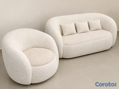 Juego de muebles curvo tipo huevo con sofá para 3 y 1 butaca 