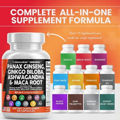 Salud y Equipamiento Médico - Panax Ginseng 10000mg Ginkgo Biloba 4000mg Ashwagandha Maca 2