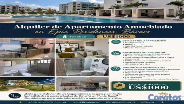 apartamentos - Apartamento amueblado en alquiler en Epic Residences, Bávaro 2