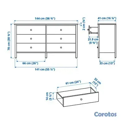 muebles y colchones - Gavetero IKEA KILBERGET blanco, 6 gavetas 6