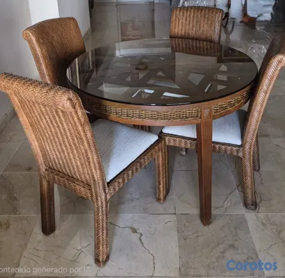 muebles y colchones - Hermoso Juego de Comedor Redondo en Madera Teka y  2