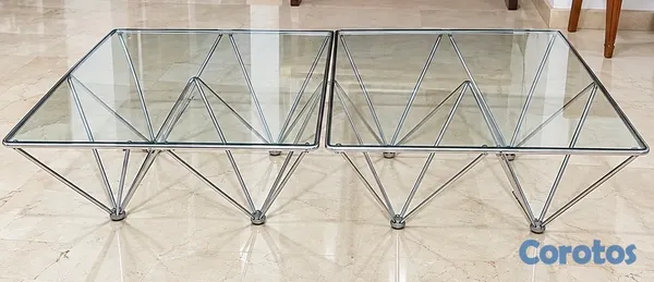 muebles y colchones - mesa  moderna metal y cristal 3