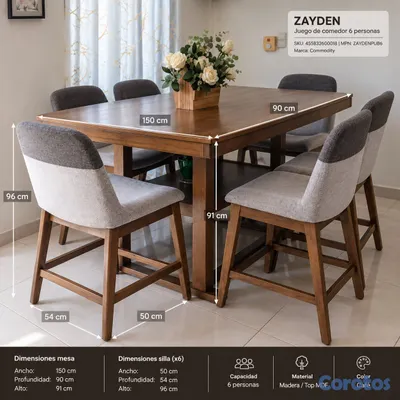 muebles y colchones - Juego de comedor alto para 6 personas – Mesa + 6 s 3