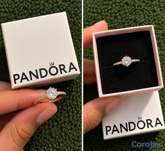 Anillo Dorado Pandora 7 1/2 con Caja