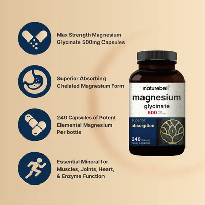 Salud y Equipamiento Médico - Glicinato De Magnesio 500 Mg 100% Quelado Naturebell 480 Cap 4