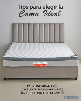 muebles y colchones - Cama tapizada color Gris y Beige+ Colchon. Nueva 3