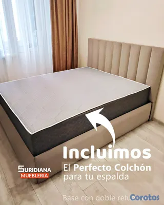 muebles y colchones - Cama tapizada color Gris y Beige+ Colchon. Nueva 4