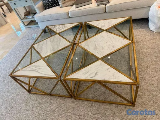 decoración y accesorios - Mesa de centro modular • Marmol y cristal base dorada 5
