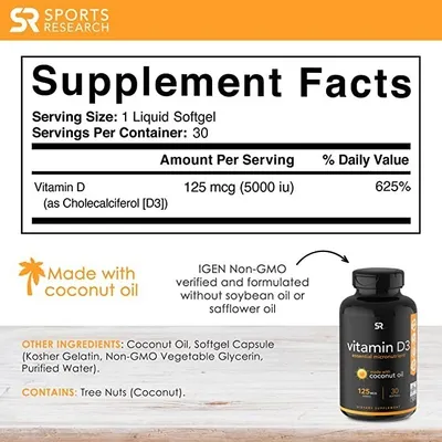 Salud y Equipamiento Médico - Vitamina D3 125mcg Sports Research 2