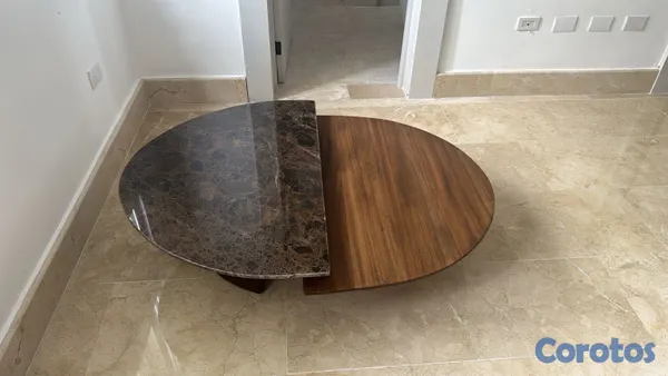 decoración y accesorios - Set de dos mesas de centro media luna en madera y  7