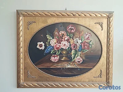 Cuadro floral al óleo sobre tabla,