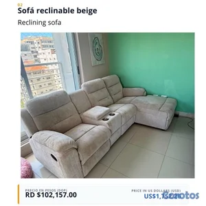 Sofá Ilumel “L” beige reclinable. 
Excelente condición
