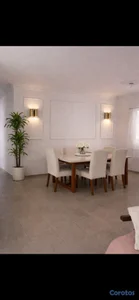 Comedor de 6 sillas de mármol y roble brasileño 