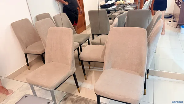 muebles y colchones - Juego de 6 sillas modernas de comedor en tela gris 6