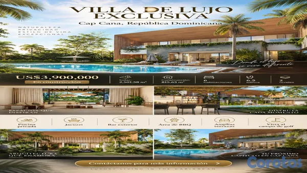 casas vacacionales y villas - Venta de Villa Luxury con piscina en cap cana República Dominicana 10