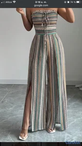Jumper Boho Chic Palazo / Mono Largo de Rayas Multicolor