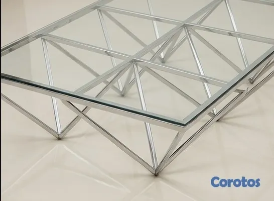 muebles y colchones - Mesa de centro moderna con diseño geométrico - Cristal y Acero
 2