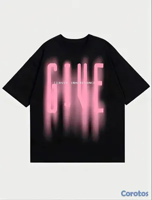 ropa para mujer - Camiseta Oversize Negra Estilo Streetwear / Y2K (Estampado Rosa) 2