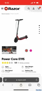Patineta electrica razor E195 ñiños eda 13+ NUEVA