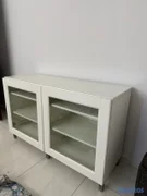 muebles y colchones - Gabinete Mueble Blanco para TV con Puertas de Cristal y Tope de Vidrio