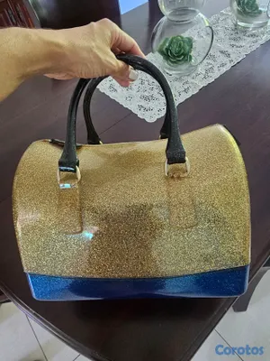 ropa para mujer - Bolso Furla color amarillo y azul de brillo  2