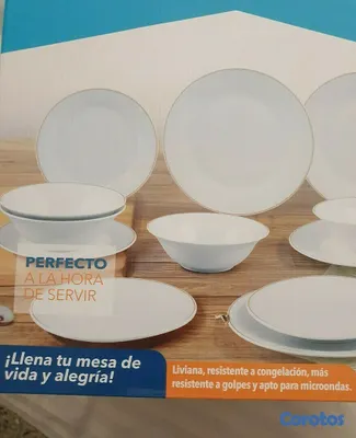 cocina - Vajilla de porcelana blanca, 12 piezas, delicado ribete dorado 3