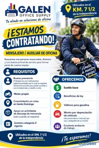 SE SOLICITA MENSAJERO (AUXILIAR DE OFICINA)