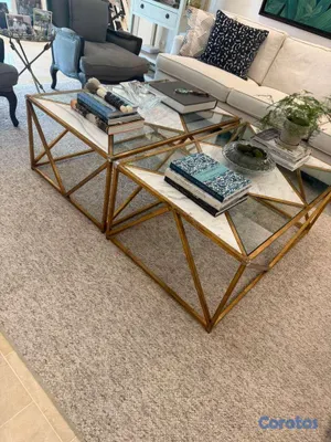 decoración y accesorios - Mesa de centro modular • Marmol y cristal base dorada 6