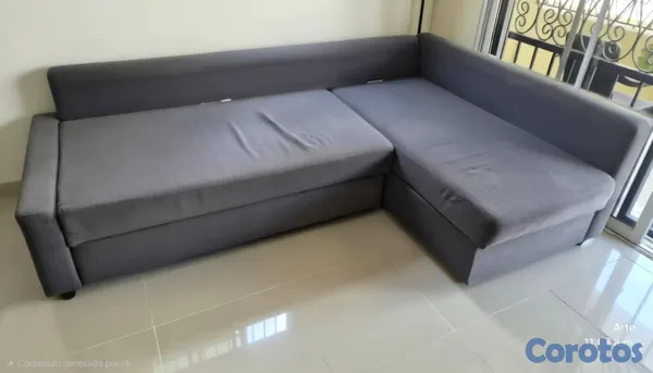 muebles y colchones - Vendo sofa cama color azul oscuro 2