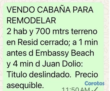 Vendo cabaña 700m2 cerca Juan Dolio