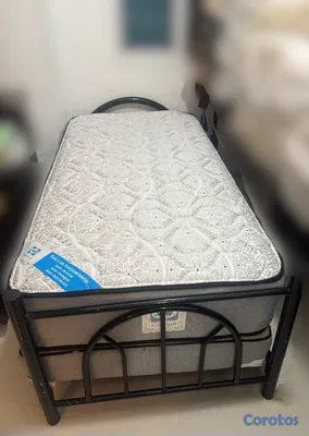 muebles y colchones - Cama twin Sealy con base de hierro 3