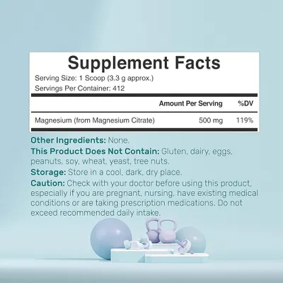 Salud y Equipamiento Médico - Citrato De Magnesio En Polvo 500 Mg, 3 Libras Sin Sabor 2