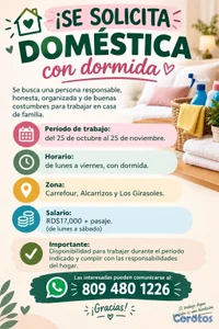 Solicitamos doméstica ver imagen adjunta 