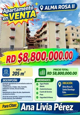 apartamentos - Apartamento en Venta - RD $8,800,000 - Alma Rosa I 2