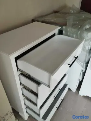 muebles y colchones - Biuro en madera blanco con gavetas amplias  2