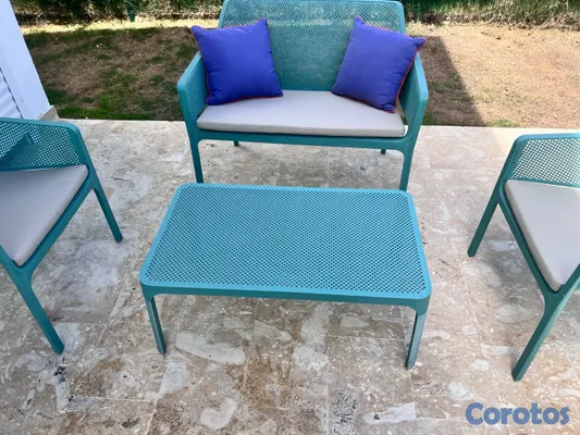 herramientas, jardines y exterior - Juego de patio exterior – sofá, 2 sillones, mesa y cojines 3