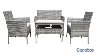 Juego de muebles plasticos 4 plazas tipo ratan Gris 