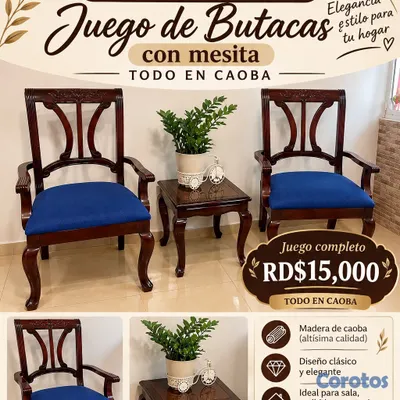 muebles y colchones - Juego de butacas de caoba con mesa de centro  5