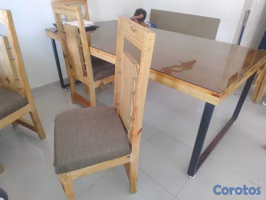 muebles y colchones - COMEDOR DE 8 SILLAS EN PINO TRATADO CON BASE DE HI 2