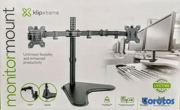 computadoras y laptops - SOPORTE PARA MONITOR KLIPX DOBLE, PARA DOS MONITORES,13-32 PULGADAS  2