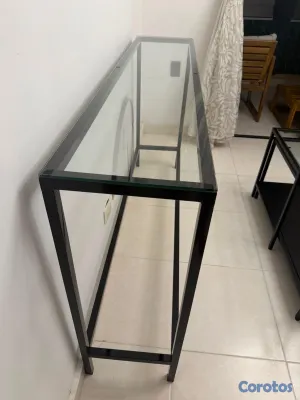 muebles y colchones - Repisa y mesa de centro de hierro con tope de cristal. Ambas como nuevas.  4